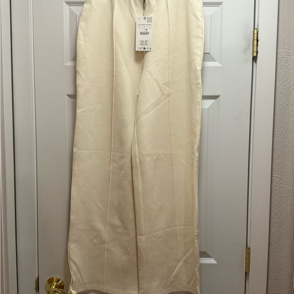 Cream Wide-Leg Pants